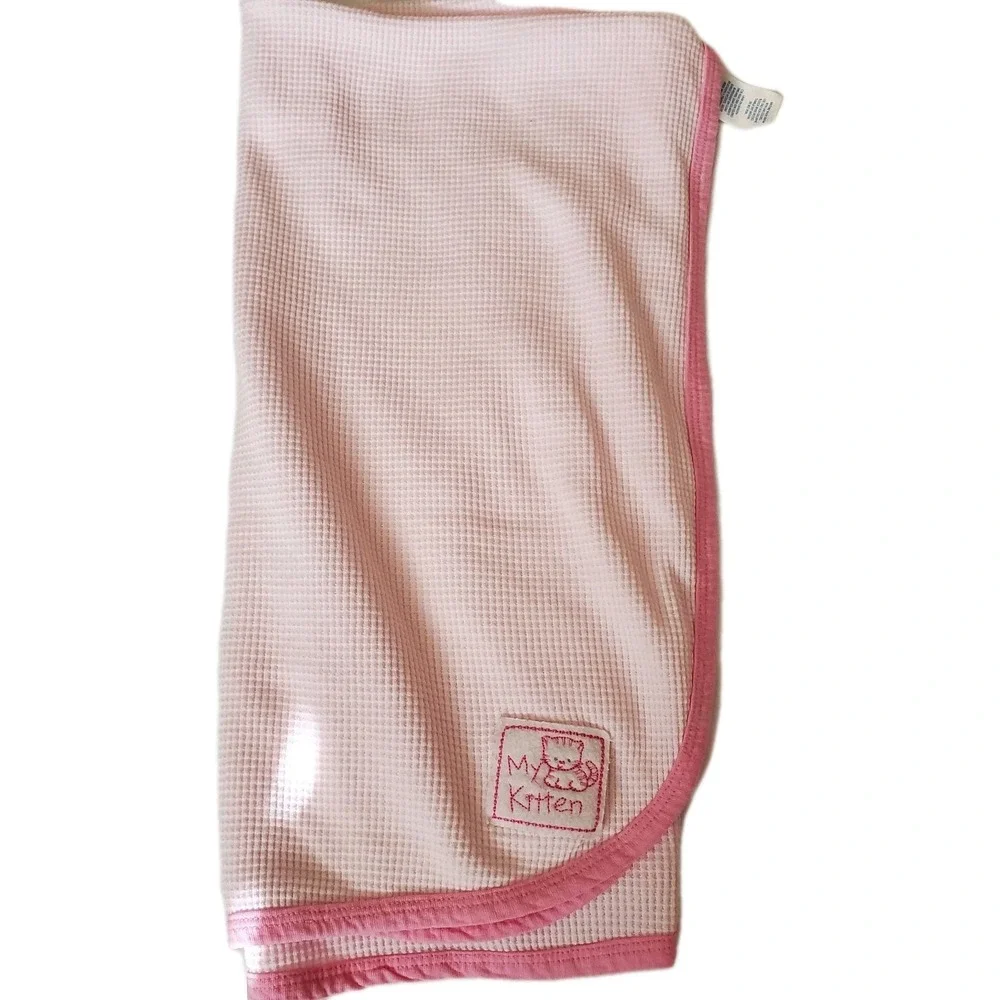 GERBER Thermal 100% Cotton Waffle‎ Weave Pink My Kitten Security Baby Blanket